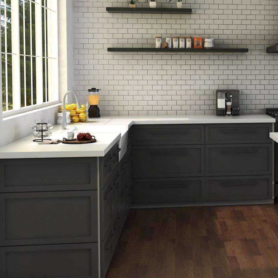 Brushed nickel kitchen faucet with tall curved spout