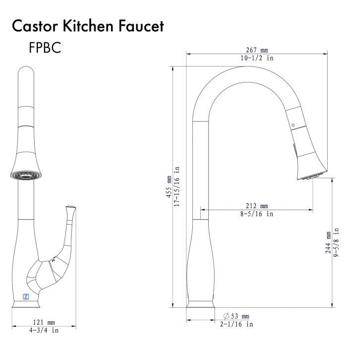 Chrome kitchen faucet with curved gooseneck spout and single handle, side view