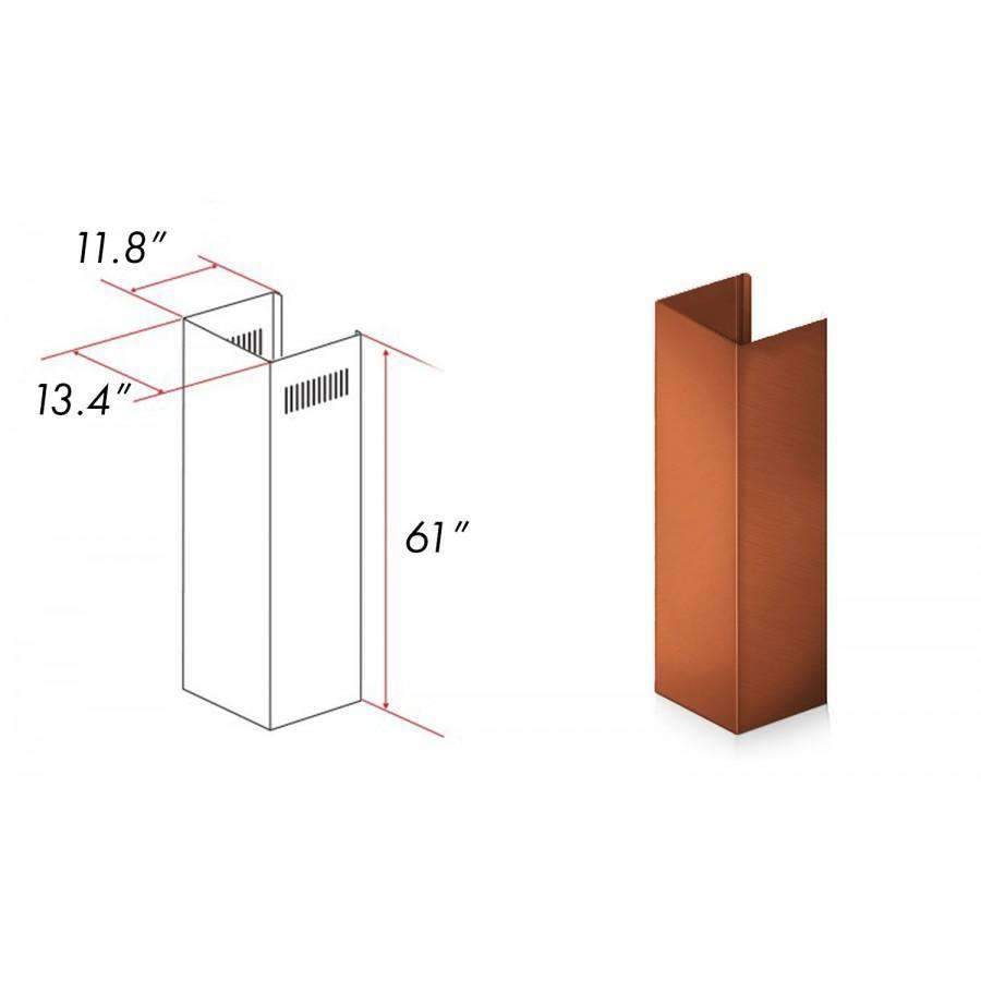 Copper chimney extension duct, 61-inch height with vented top