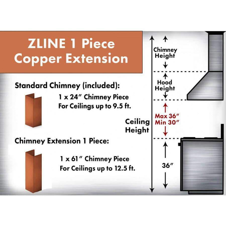 61-inch copper chimney extension piece for range hood