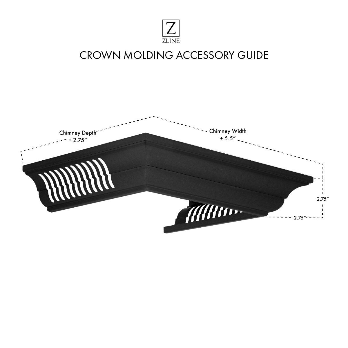 Corner black stainless steel crown molding accessory with built-in speaker grilles