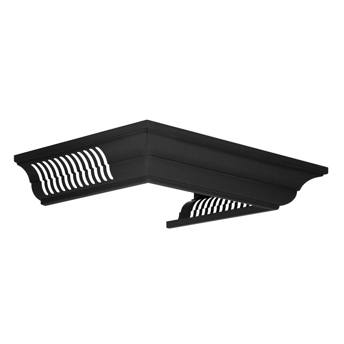 Black stainless steel corner crown molding accessory with dual built-in speaker grilles
