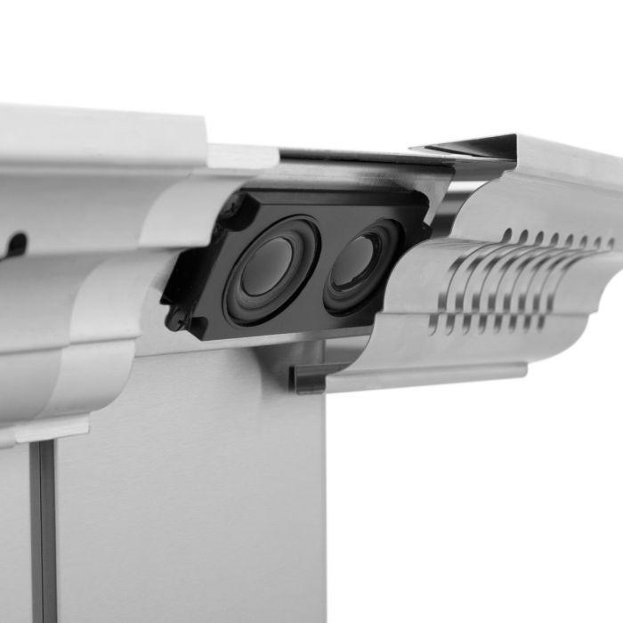 Stainless steel crown molding speaker assembly with two built-in speaker grilles