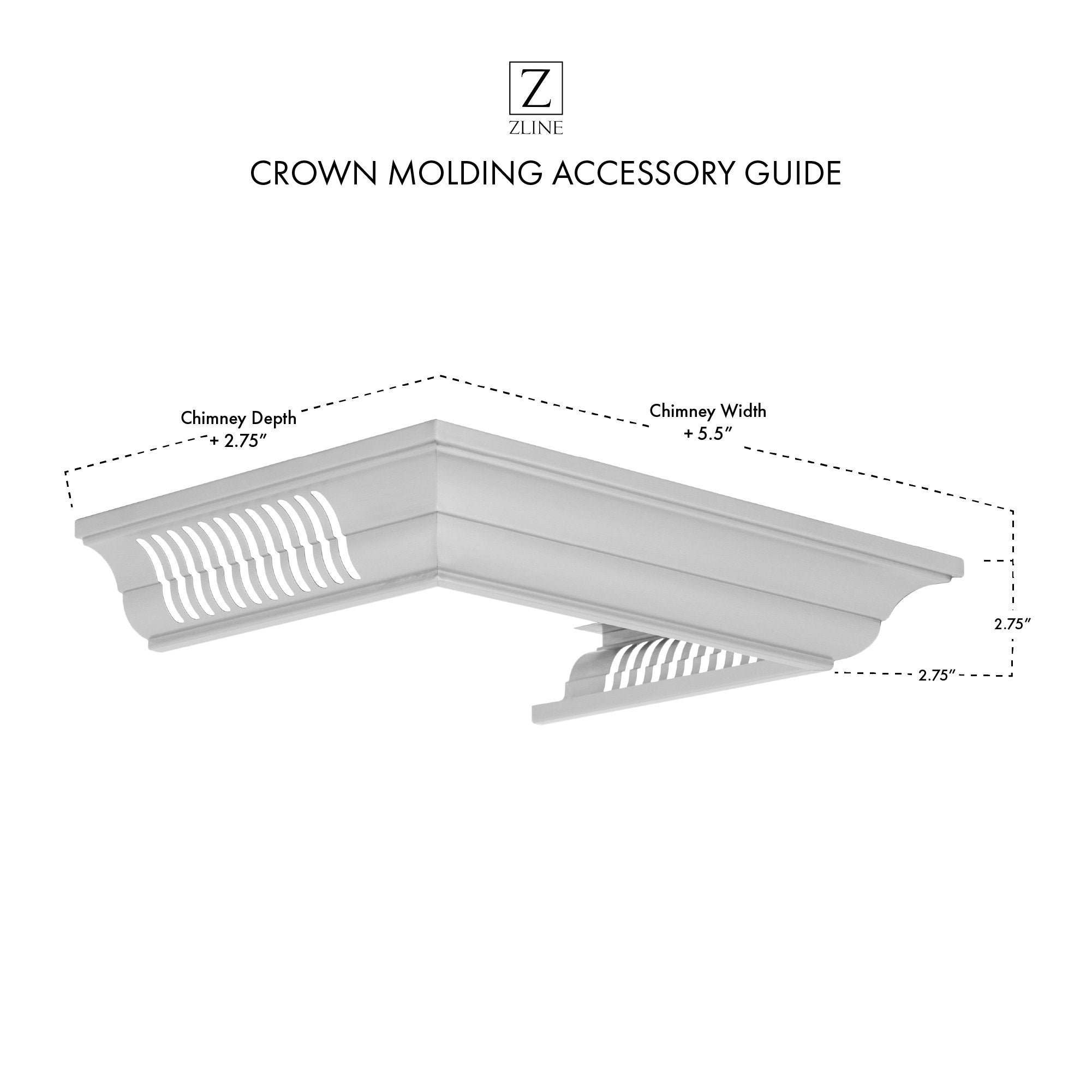 Light gray crown molding with built-in speaker grille and decorative vented design
