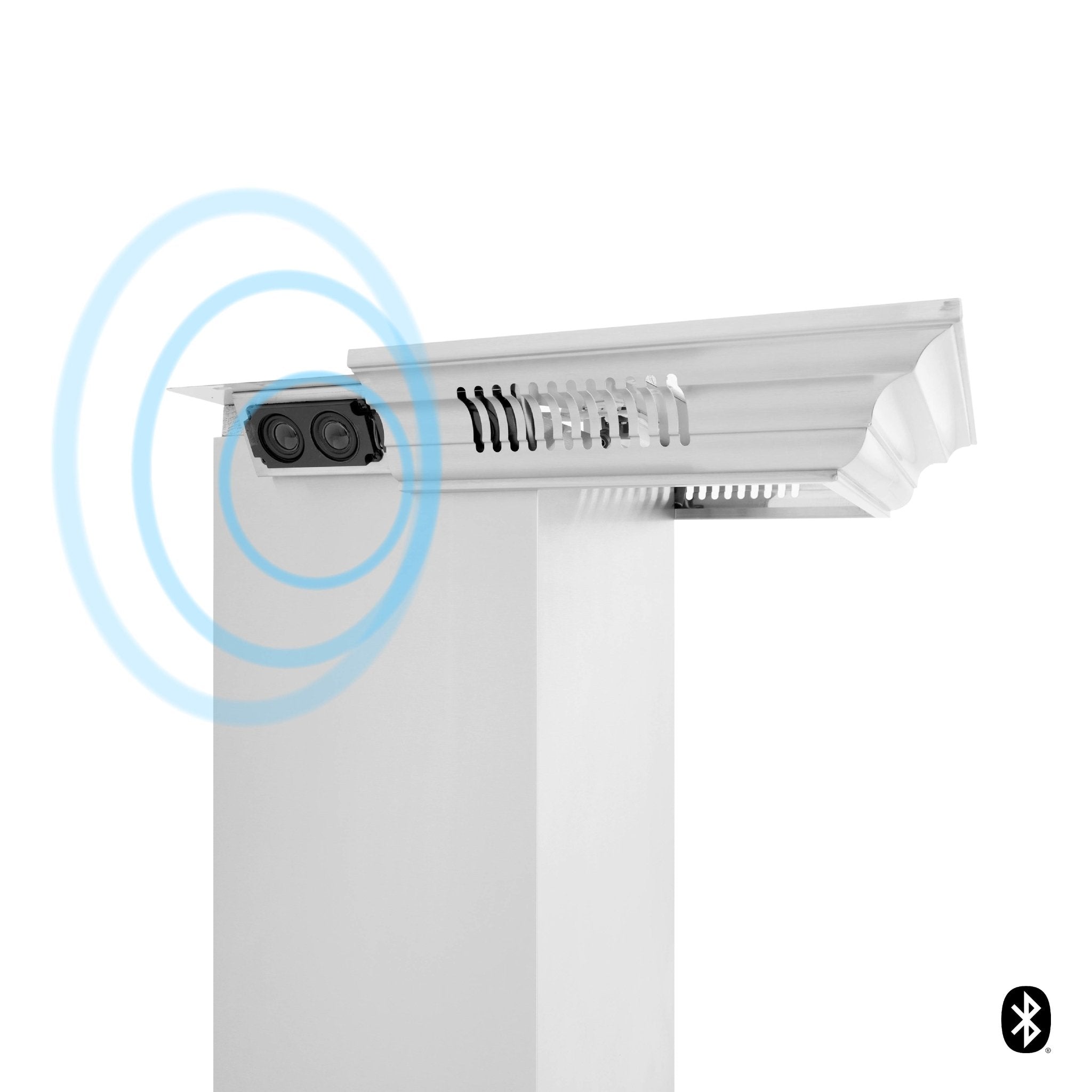ZLINE crown molding accessory with built-in Bluetooth speaker grilles and side panel
