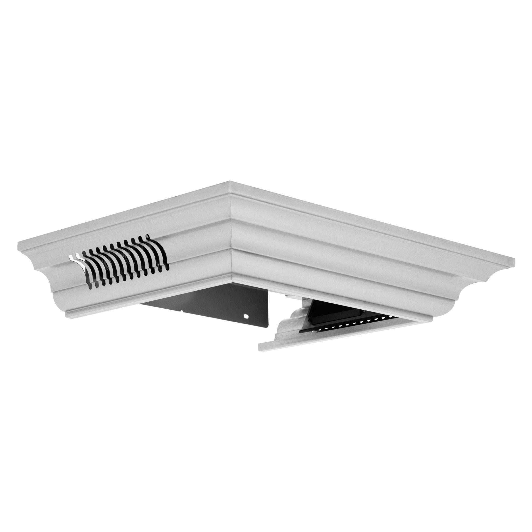 ZLINE crown molding accessory with built-in Bluetooth speaker grilles and open underside