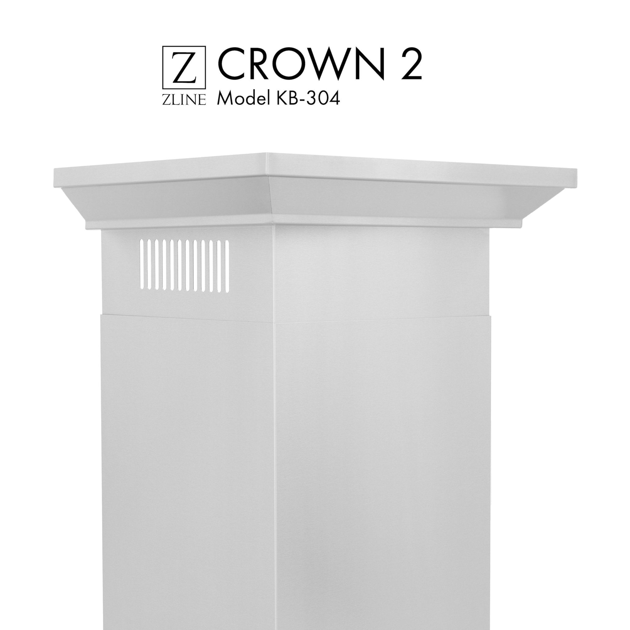 White crown molding profile for wall-mount range hood with front vent grille detail