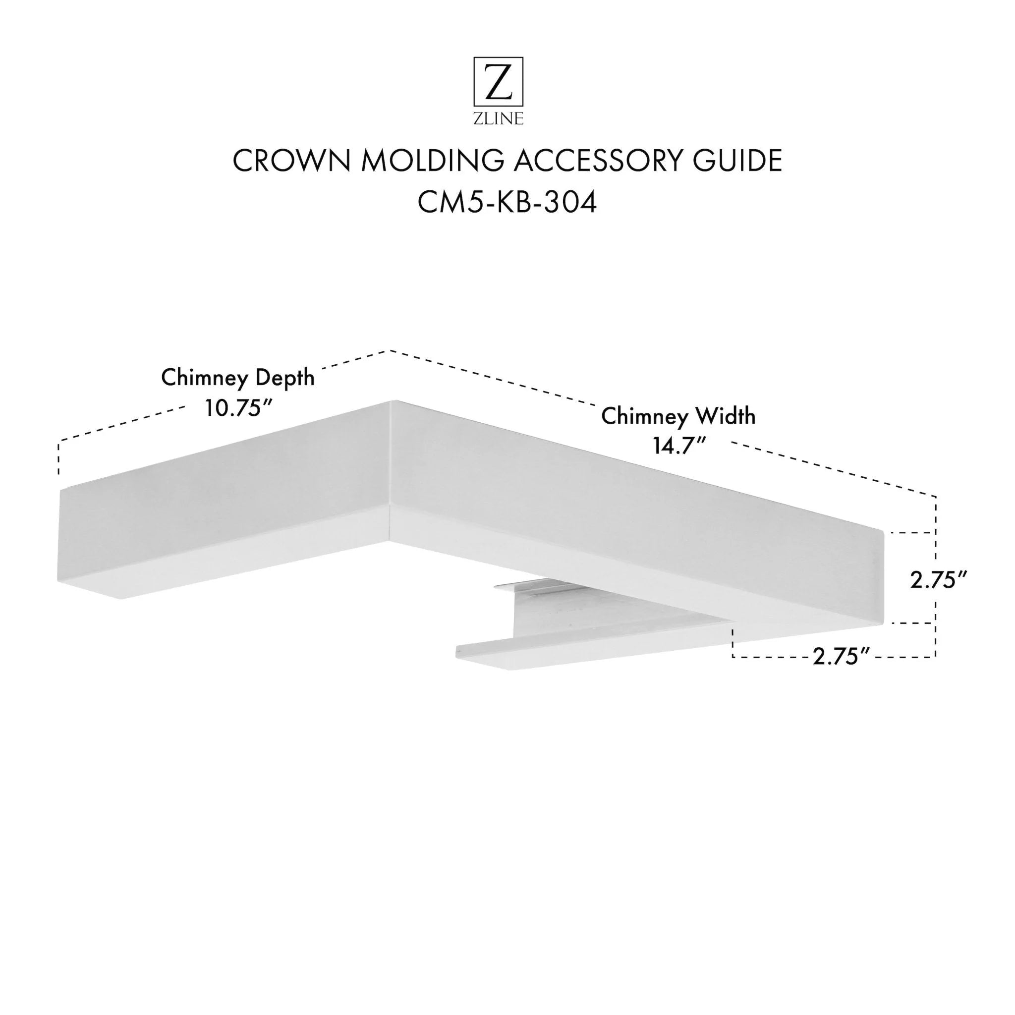 Crown molding accessory guide diagram showing width and depth measurements