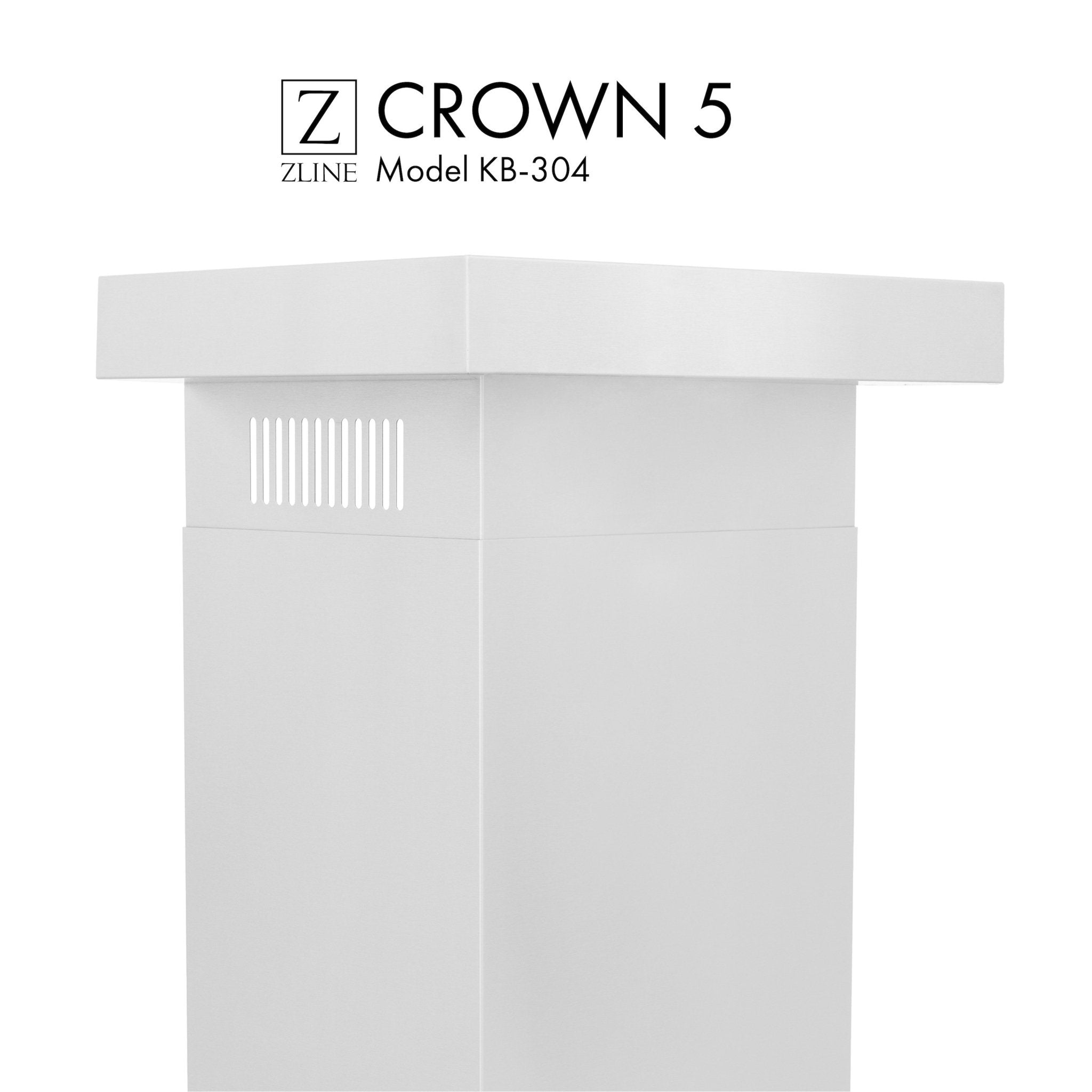 White crown molding profile for wall mount range hood with vent grille