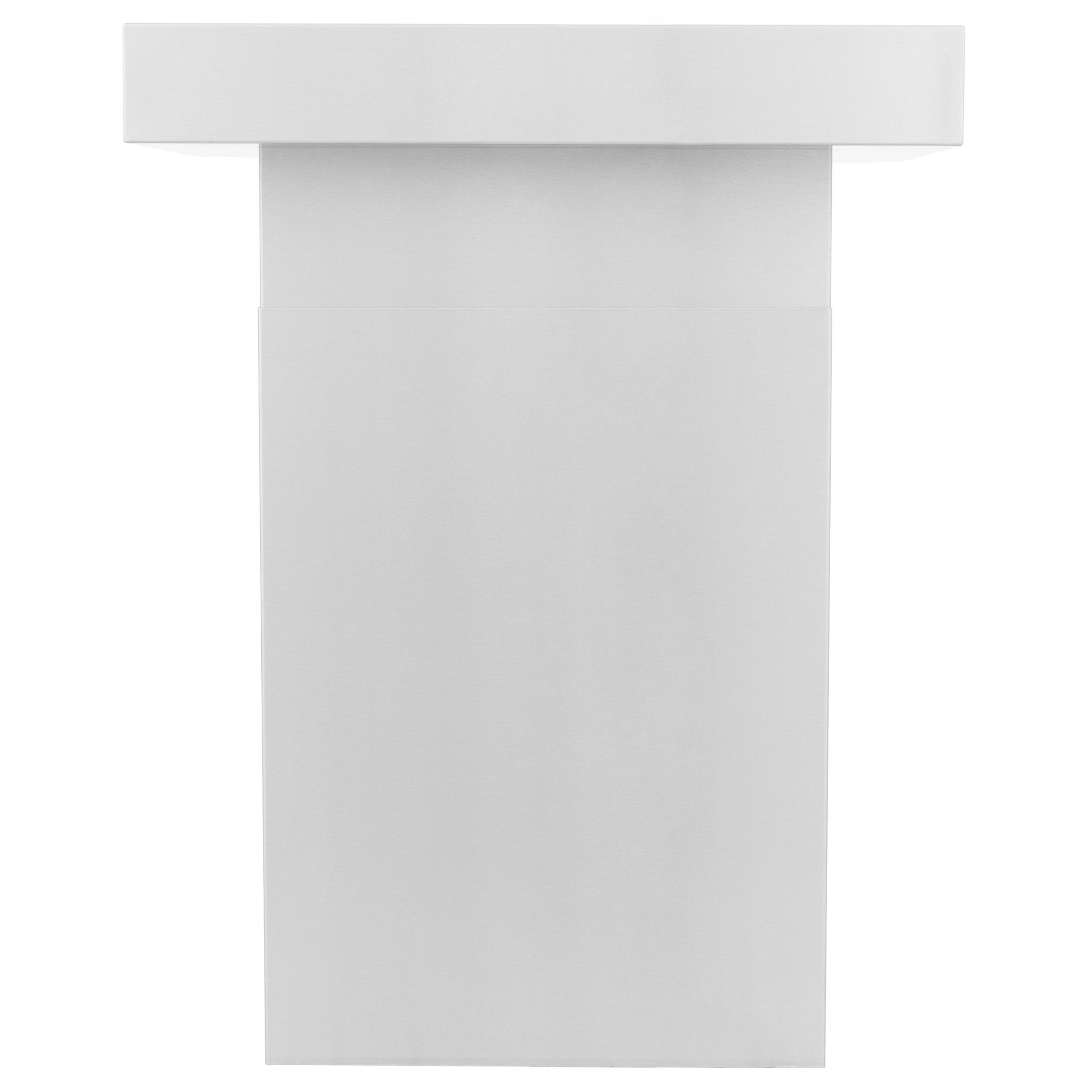 White crown molding profile for wall mount range hood, front view