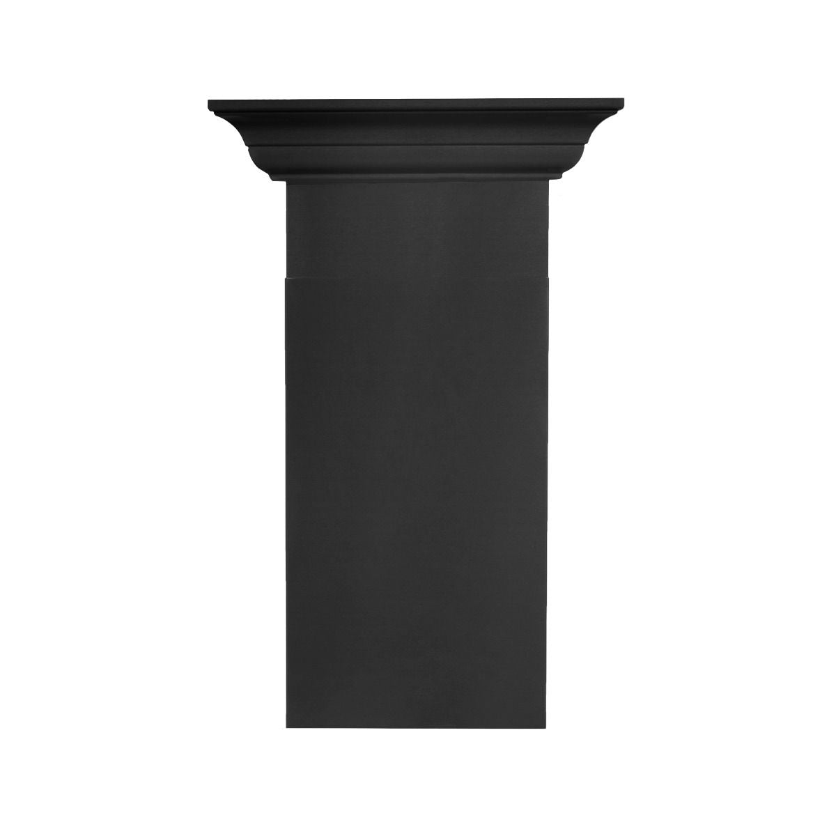 Black crown molding profile for wall-mount range hood, tall rectangular cover panel