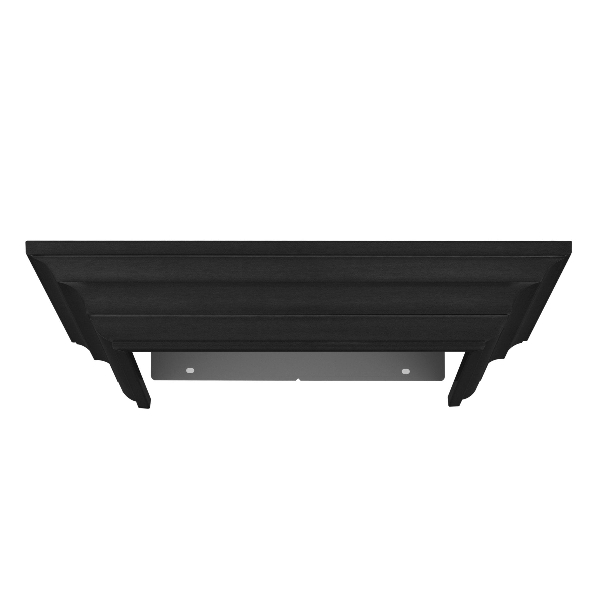 Black underside of crown molding profile with mounting cutouts and central opening