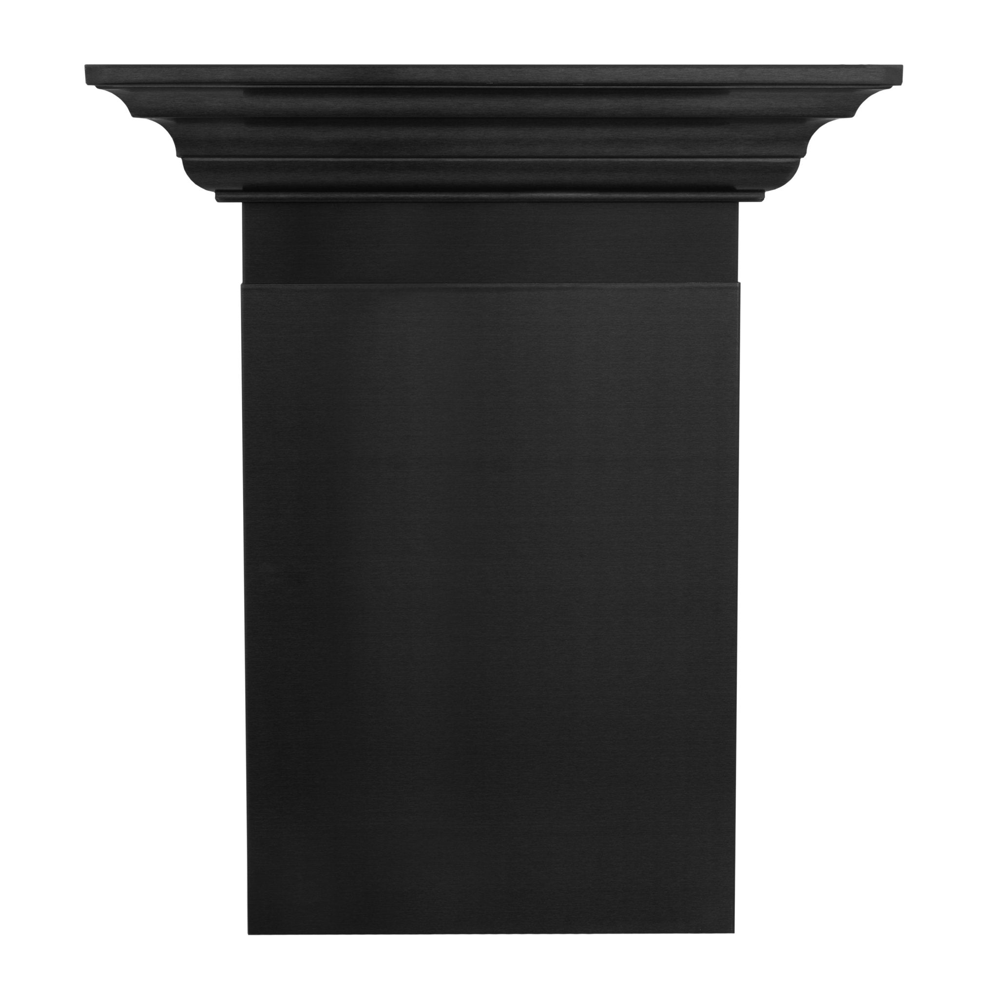 Black chimney cover sleeve for crown molding profile with rectangular body