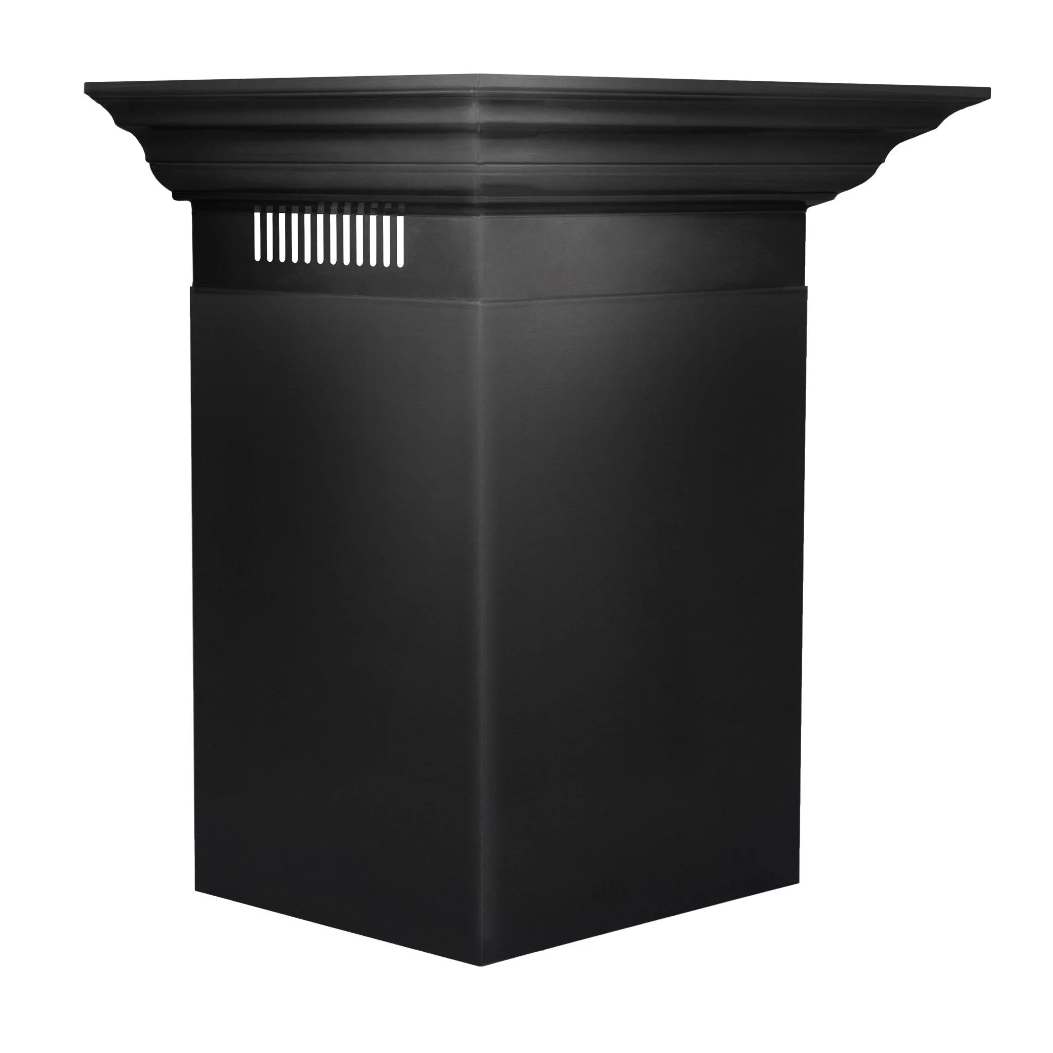 Black crown molding profile front panel with vent grille and flared top trim