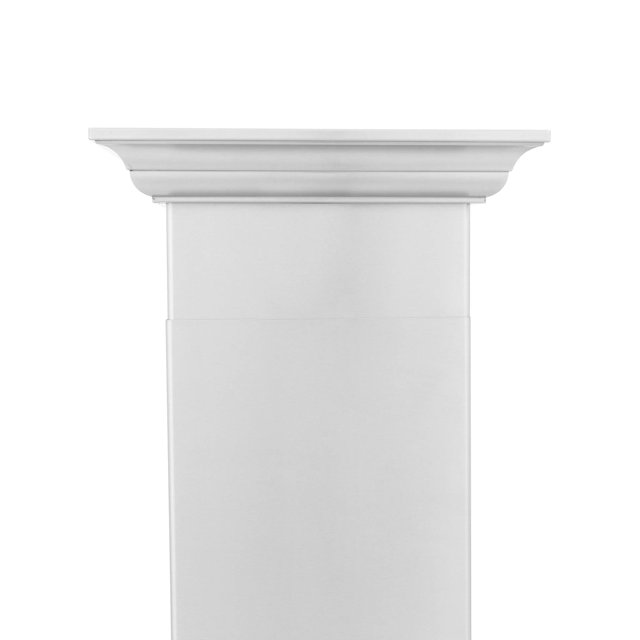 White ZLINE Crown 6 wall-mount range hood chimney molding profile, front view