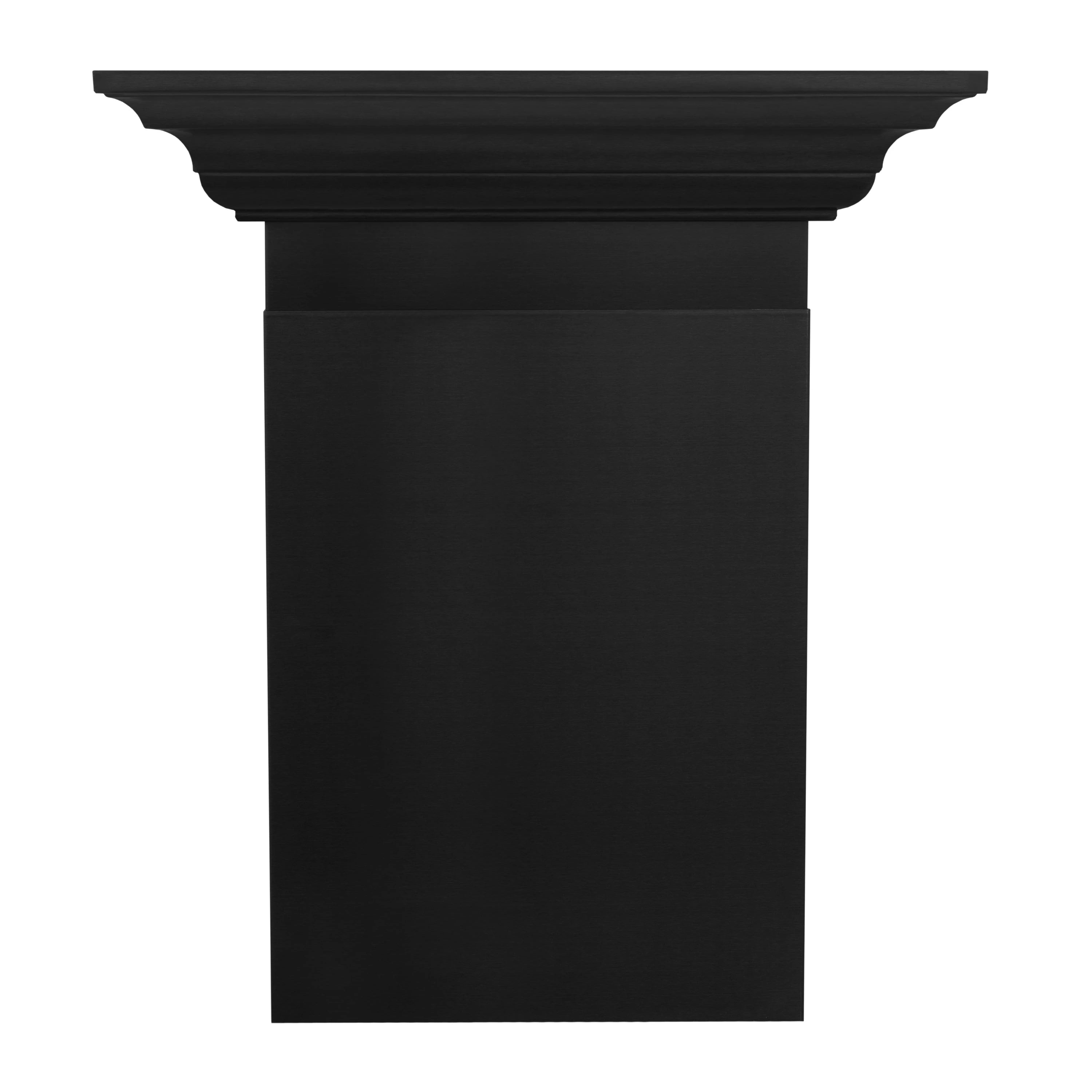 Black crown molding profile for wall-mount range hood, tall rectangular housing