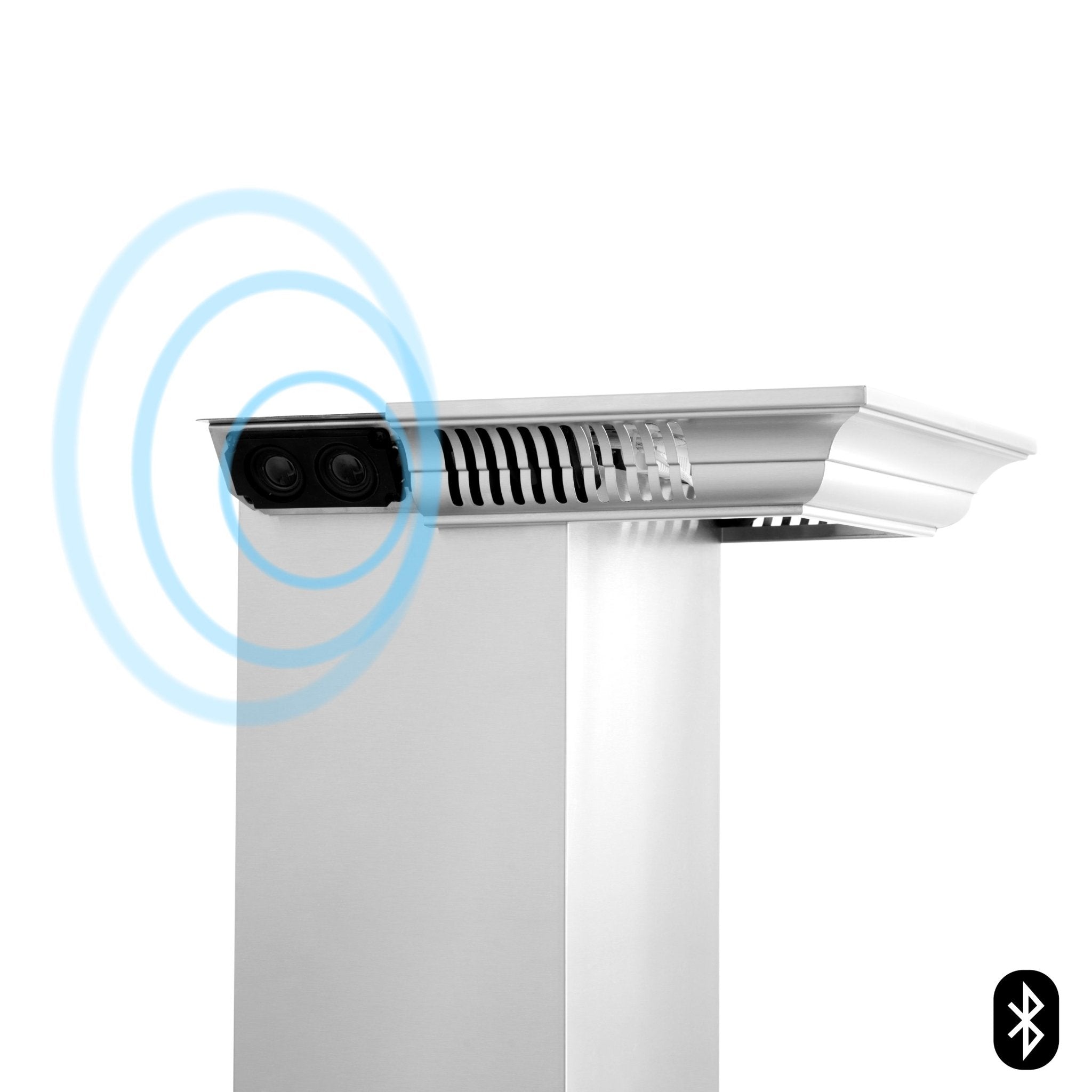 White crown molding with built-in Bluetooth speaker grille and front speaker window