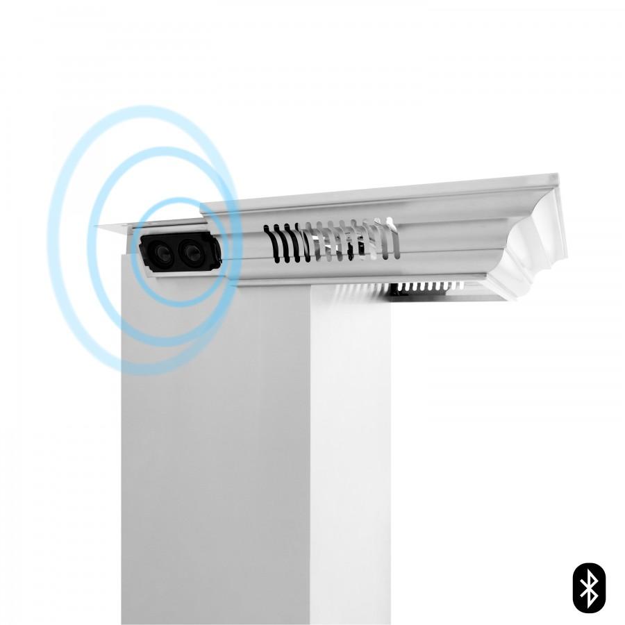 White built-in crown speaker with visible ports and Bluetooth symbol