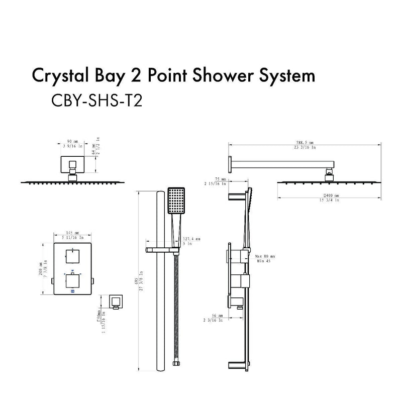 ZLINE Crystal Bay Thermostatic Shower System in Brushed Nickel (CBY-SHS-T2-BN) Shower System ZLINE 