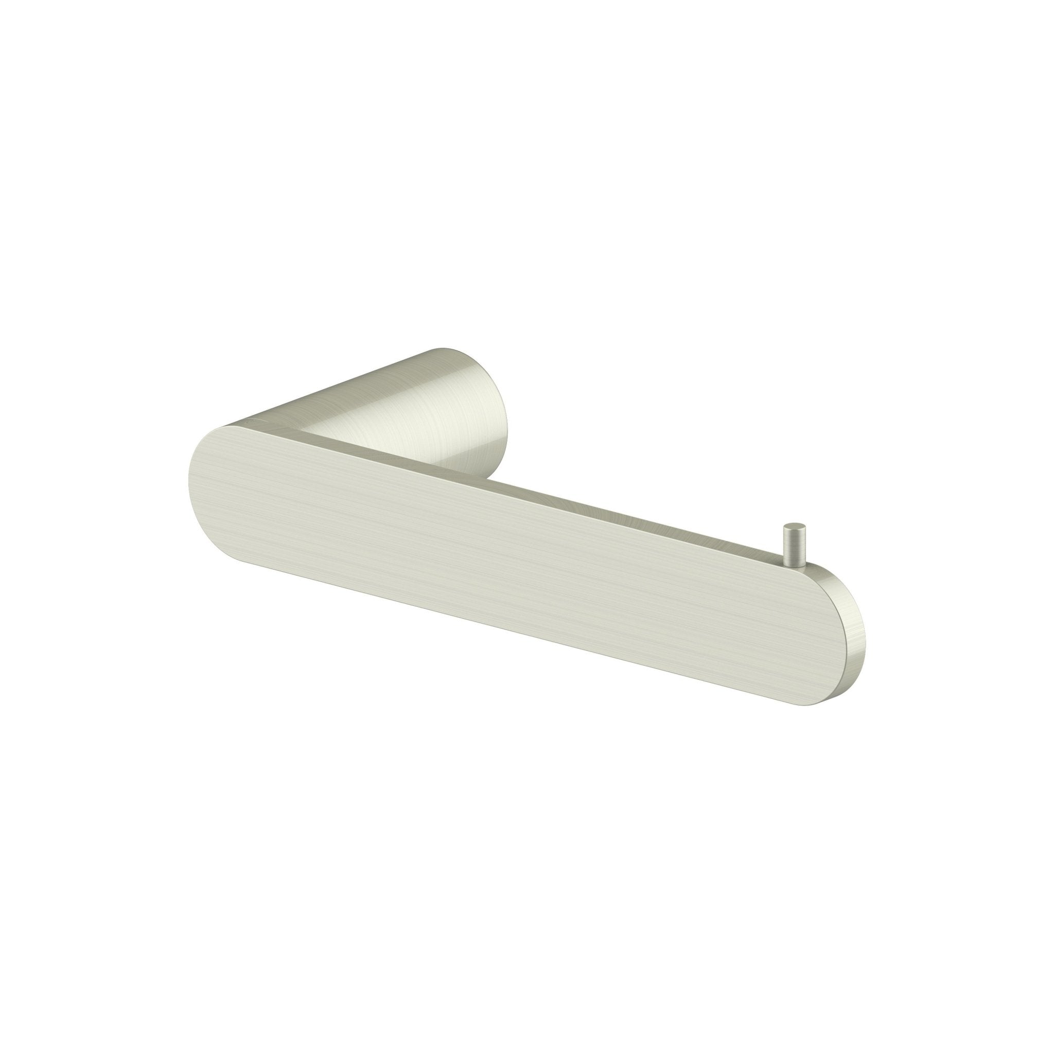 Curved chrome wall toilet paper holder arm with end caps for holding a paper roll