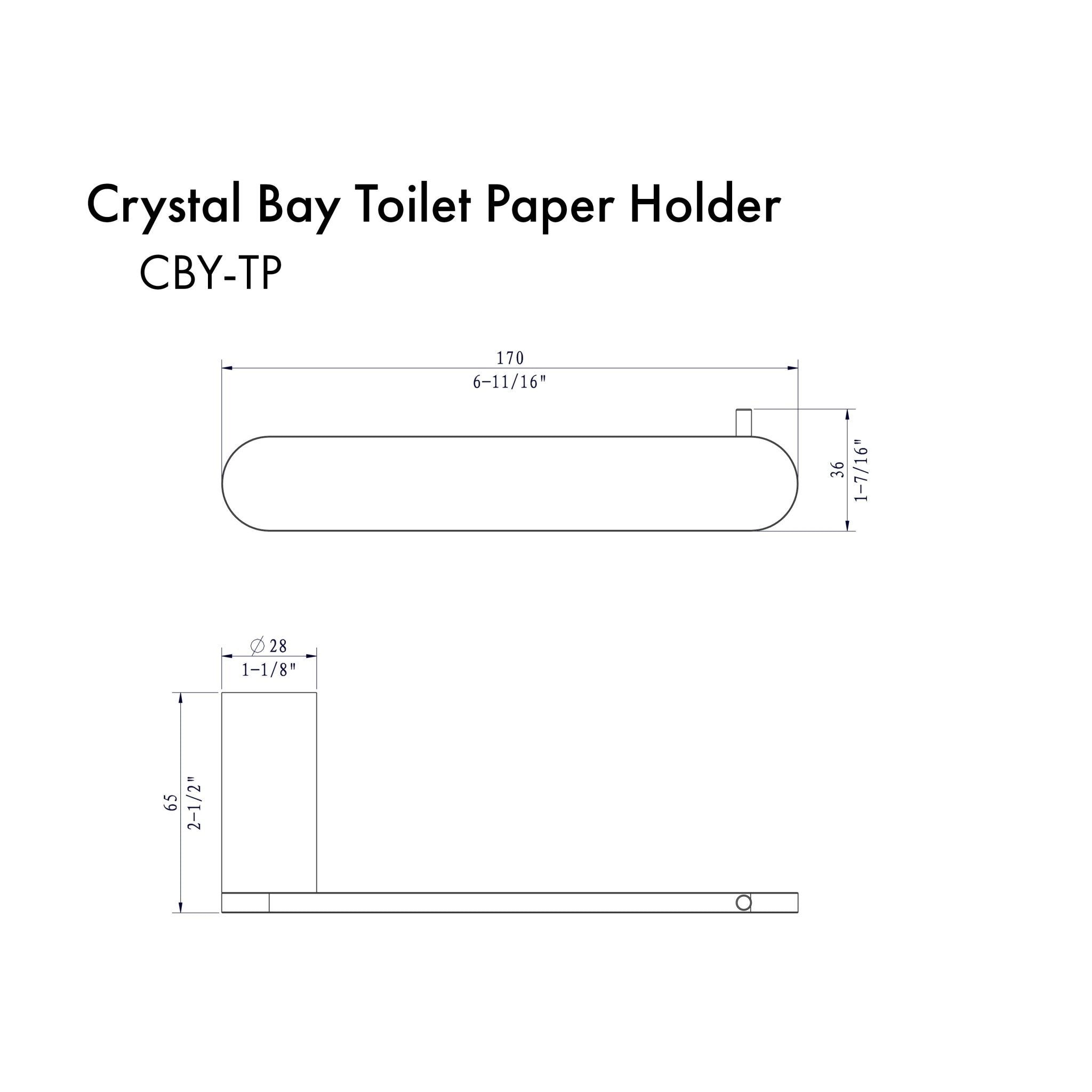 Toilet paper holder measurement diagram with rounded bar and mounting base