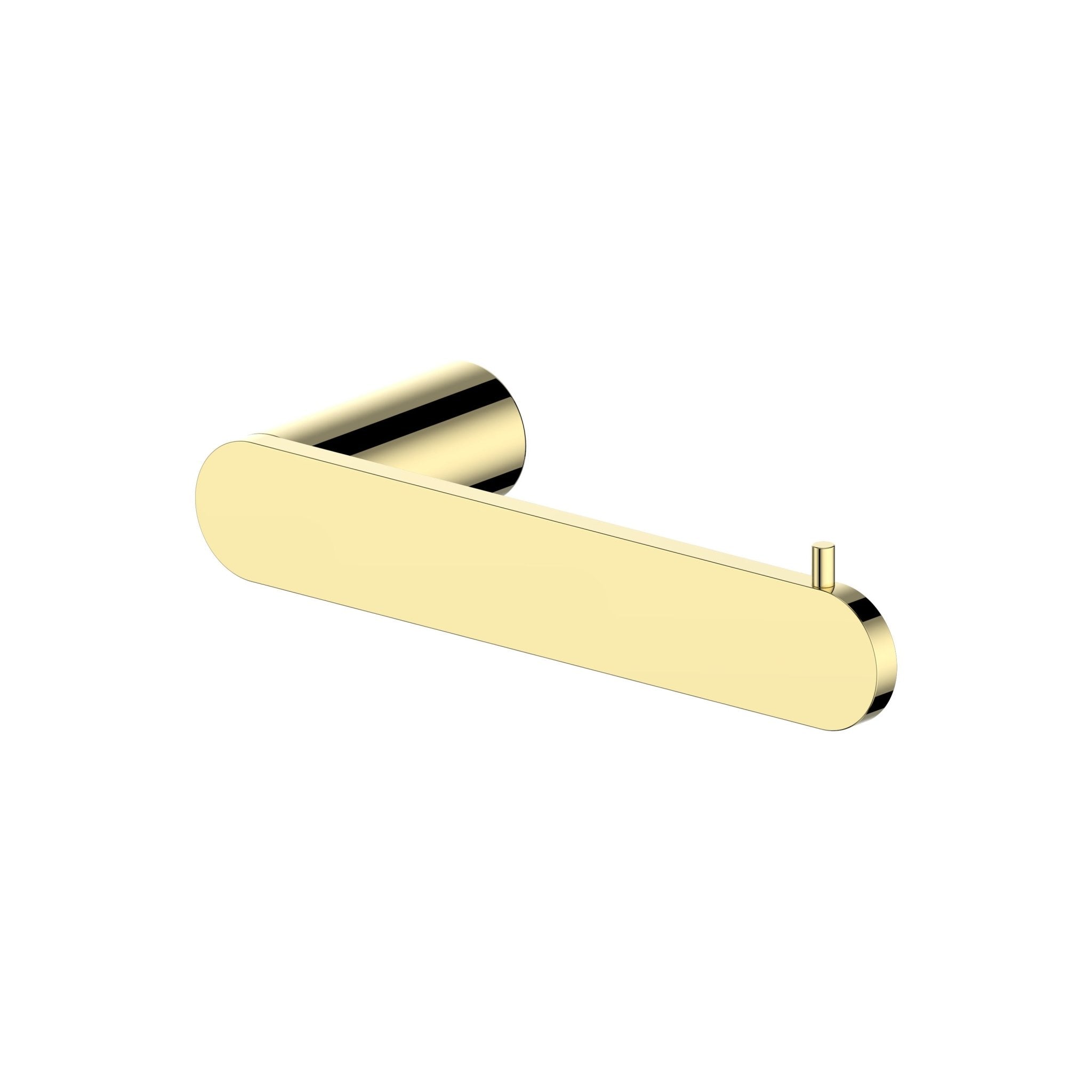 Polished gold toilet paper holder with smooth cylindrical roller and end mounts