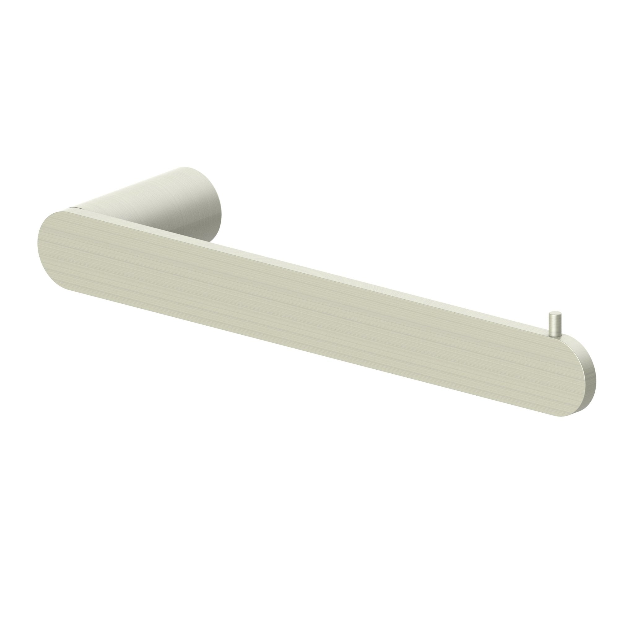 Brushed nickel wall towel holder with cylindrical bar and end posts