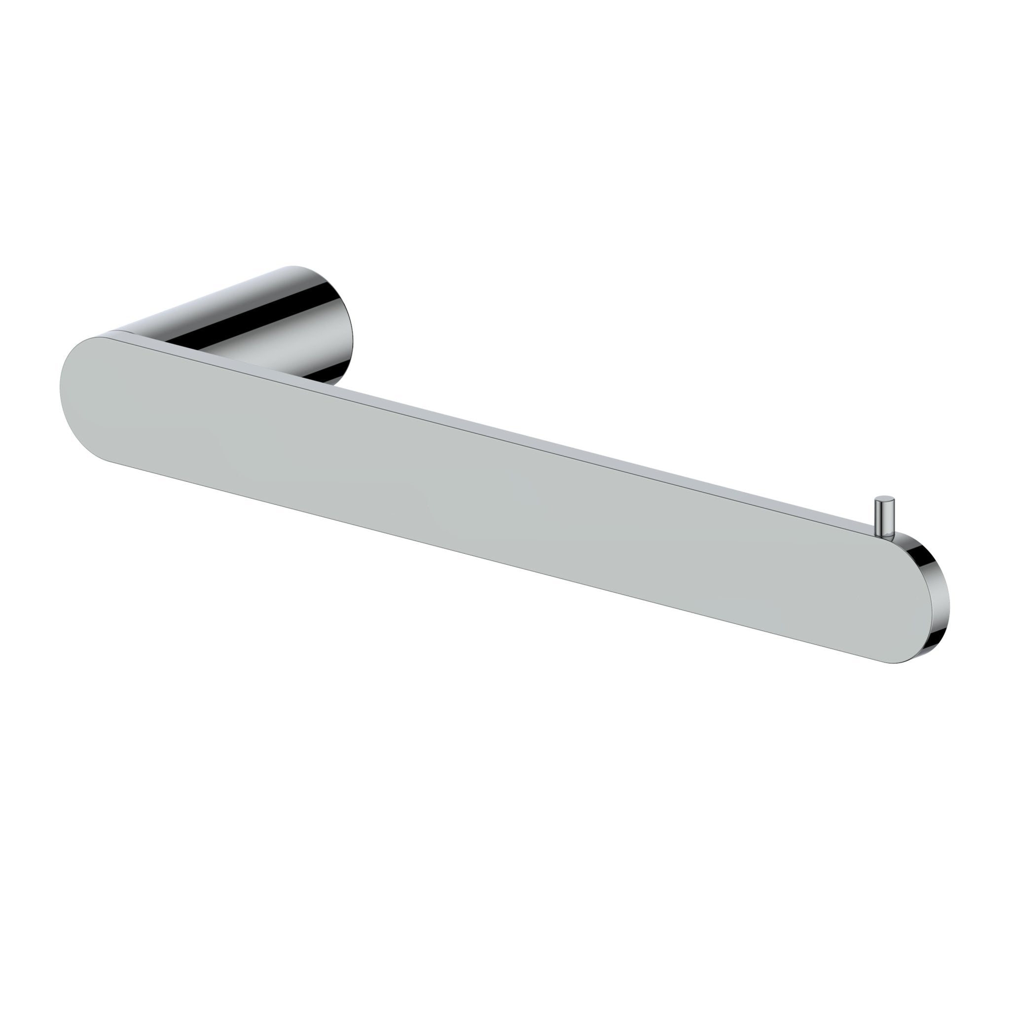 Chrome towel holder with curved bar and right-side mounting stud