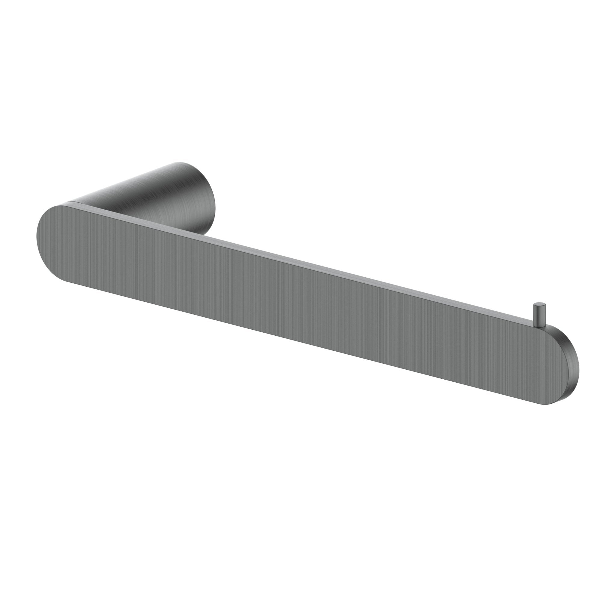 Gun metal towel holder with smooth rectangular bar and rounded ends, wall-mounted