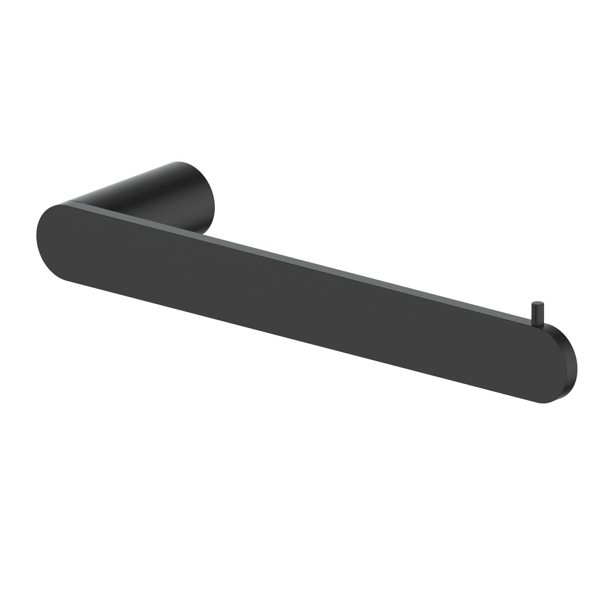 Matte black wall-mounted towel holder, cylindrical bar with end caps