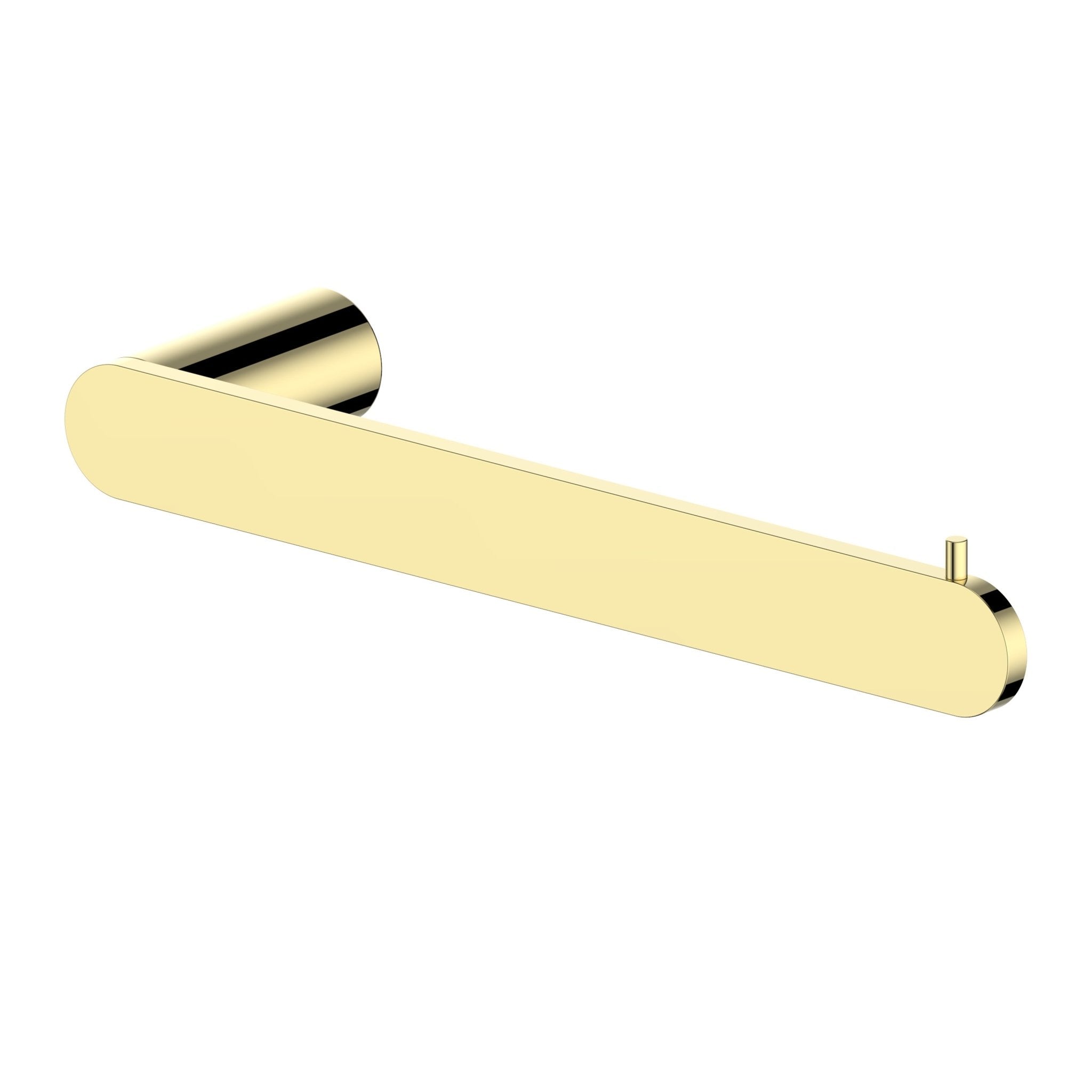 Polished gold wall-mounted towel holder with curved bar and end caps, ZLINE Crystal Bay
