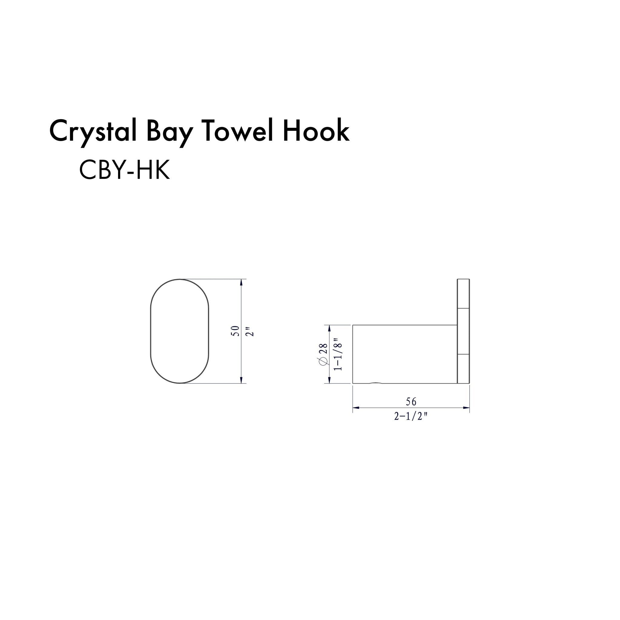Wall-mounted towel hook dimension diagram with oval backplate and cylindrical arm.