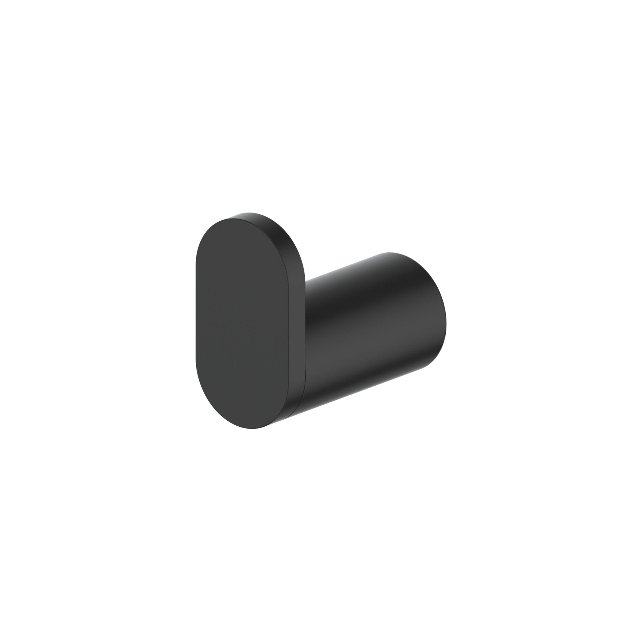 Matte black towel hook with round wall plate and cylindrical arm
