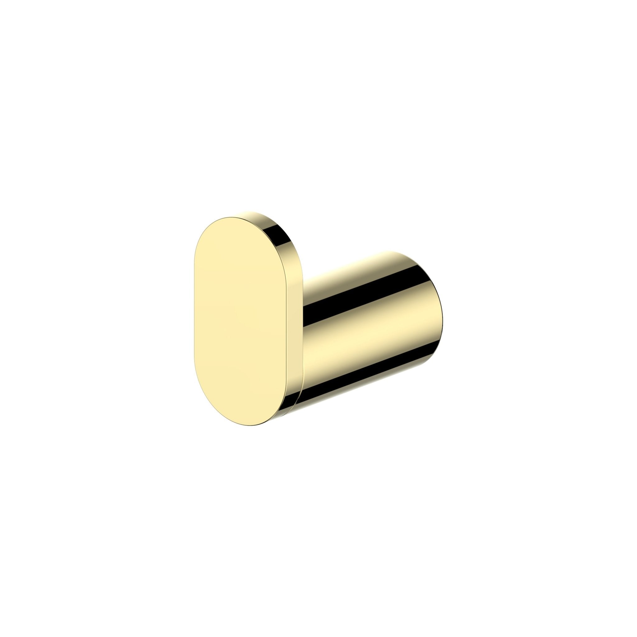 Polished gold single towel hook with round end and wide oval mounting plate