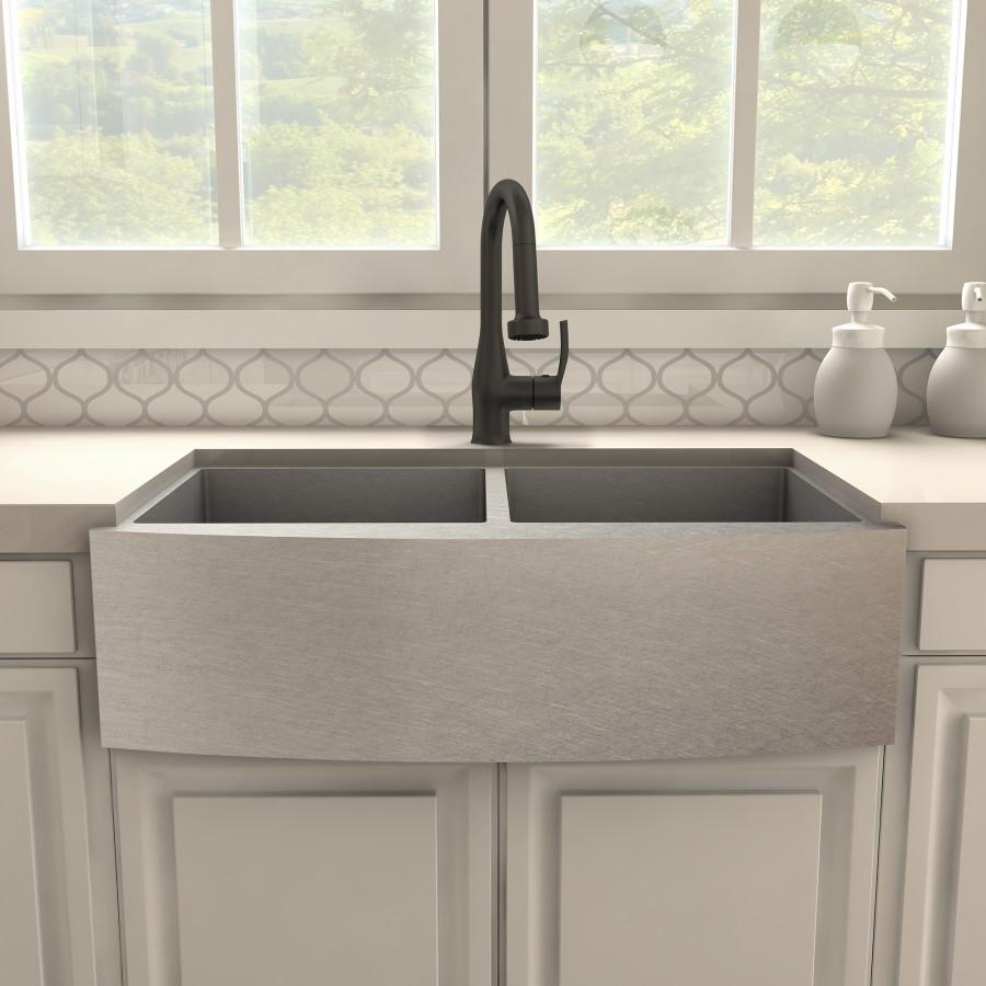 Matte black kitchen sink faucet with high-arc gooseneck and single lever handle