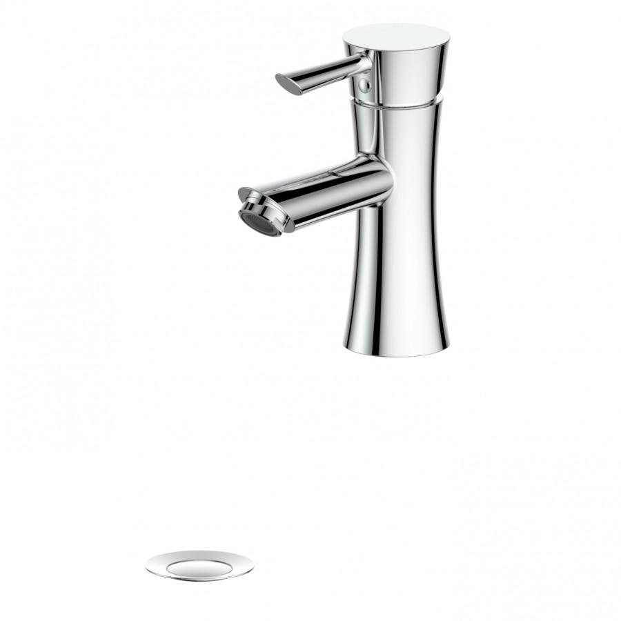 Polished chrome bath faucet with curved spout and single lever handle