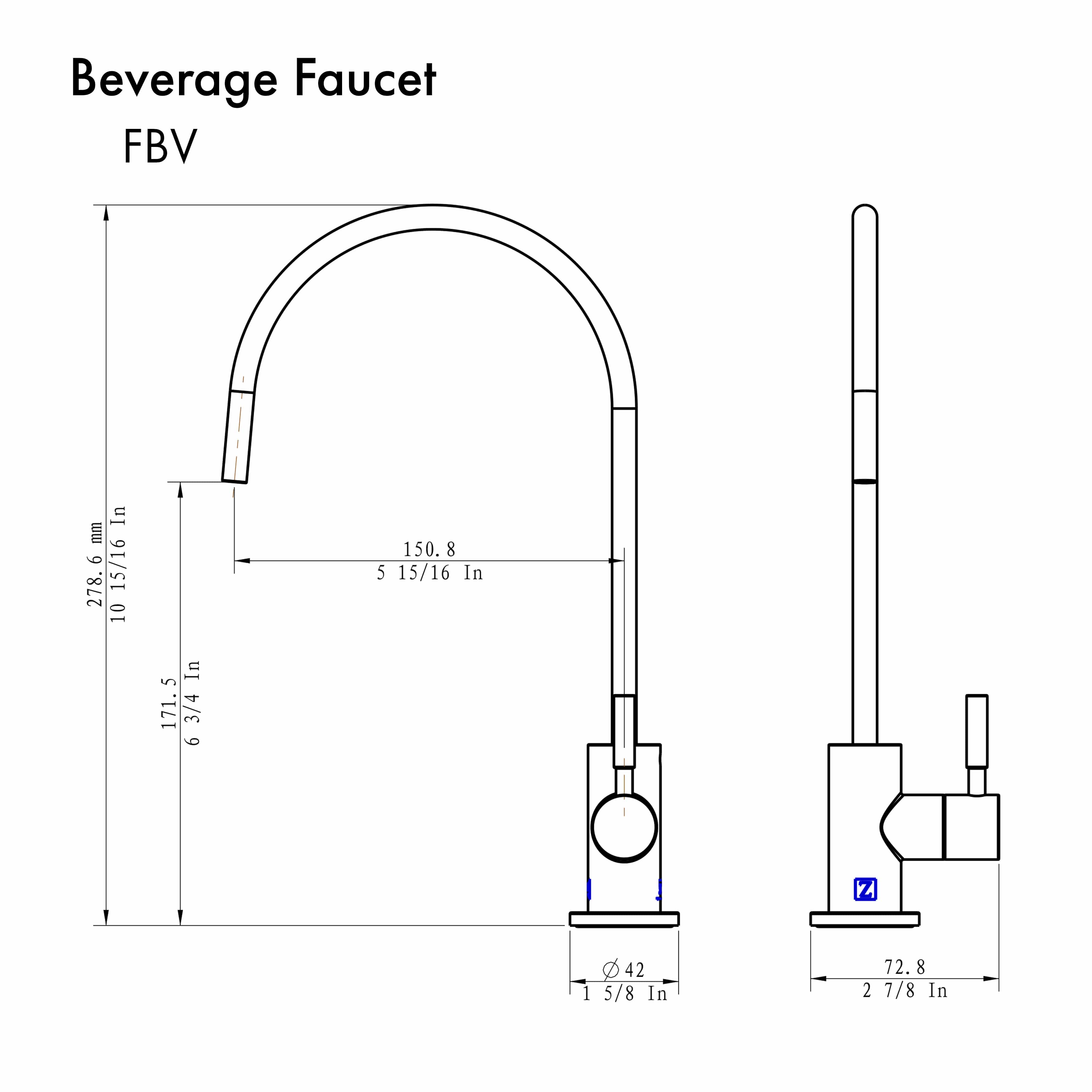 Gun metal beverage drink faucet with arched spout and round knob.