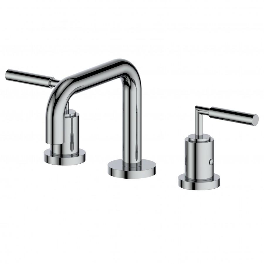 Chrome 3-piece bath faucet with arched spout and two deck-mounted handles