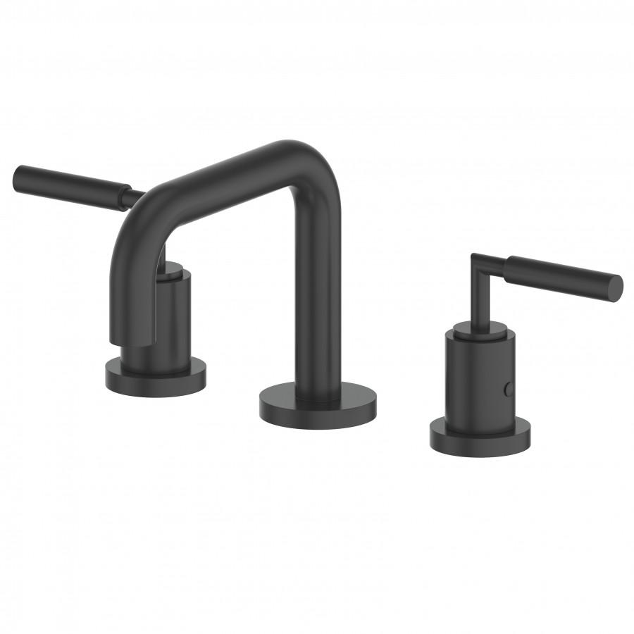 Matte black 3-piece bath faucet set with arched spout and two side handles