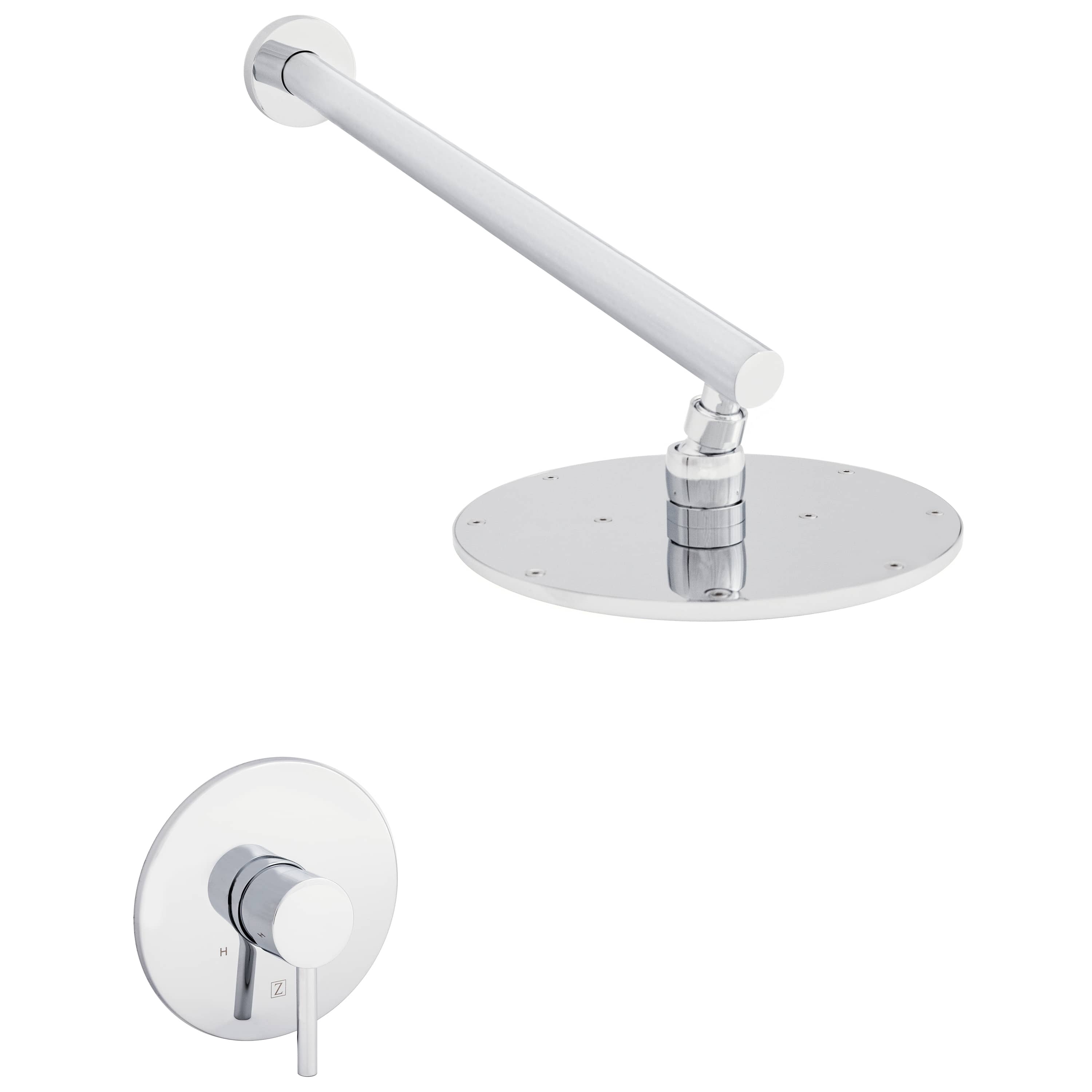Chrome shower faucet set with long spout and round wall-mount plate