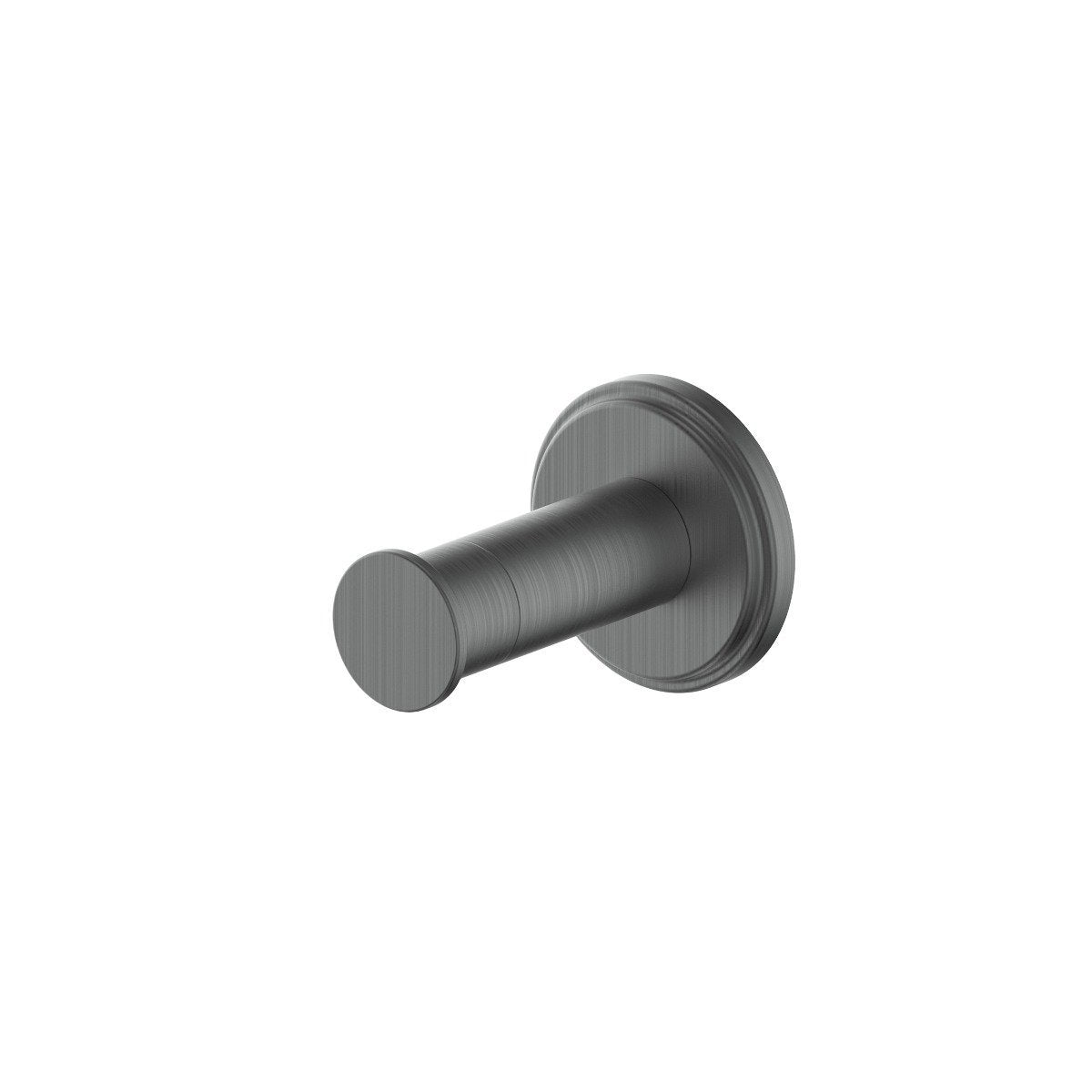Gun metal hand towel hook with rounded backplate and cylindrical arm