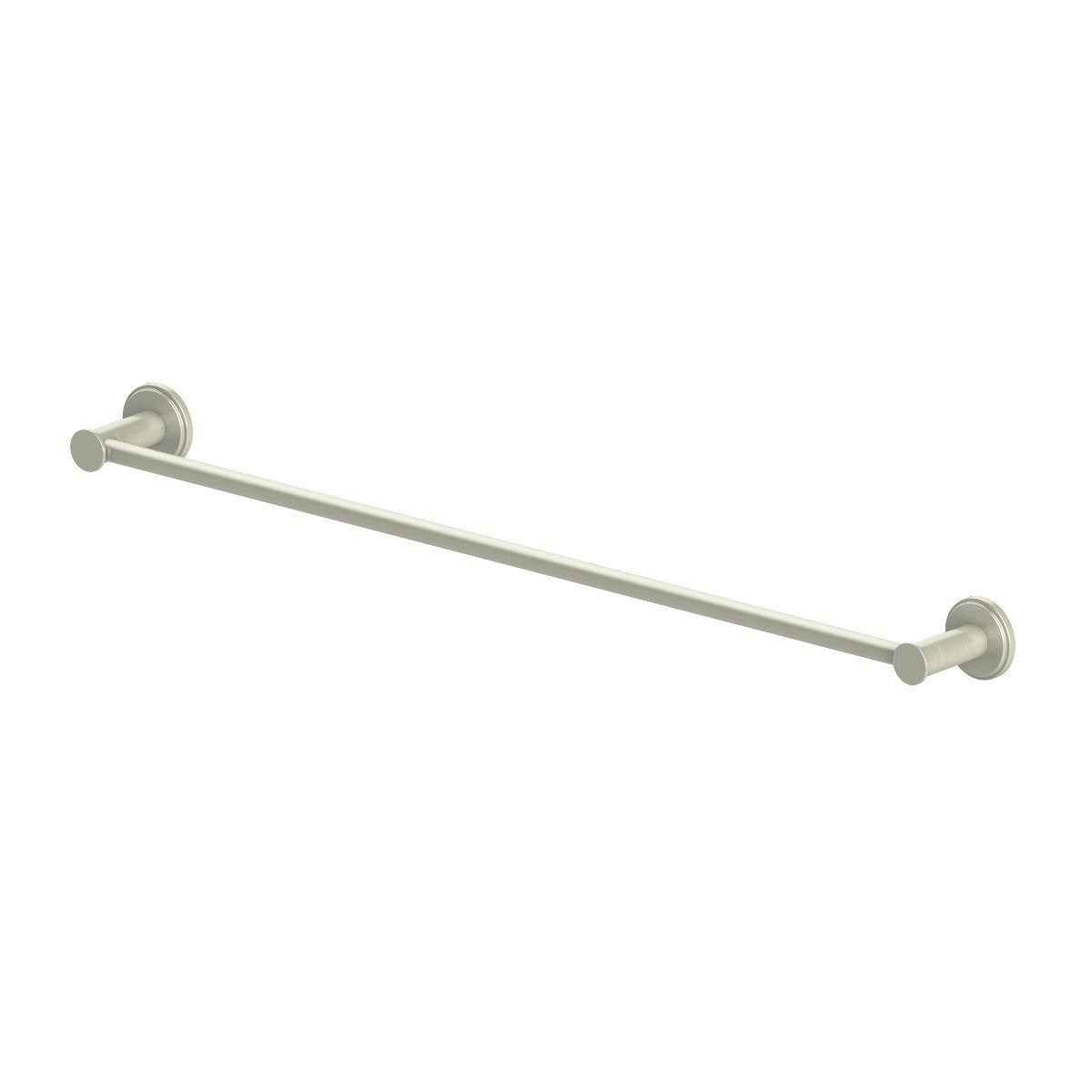 Wall-mounted towel rail with brushed nickel finish and two round end supports