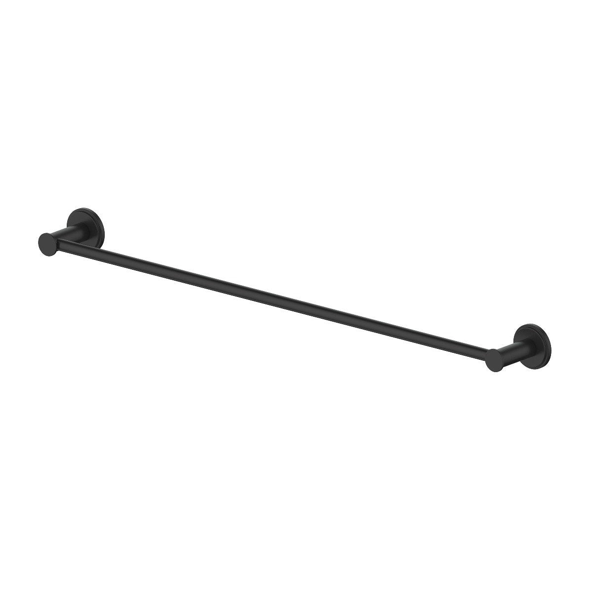 Matte black towel rail with two round wall mounts and horizontal bar