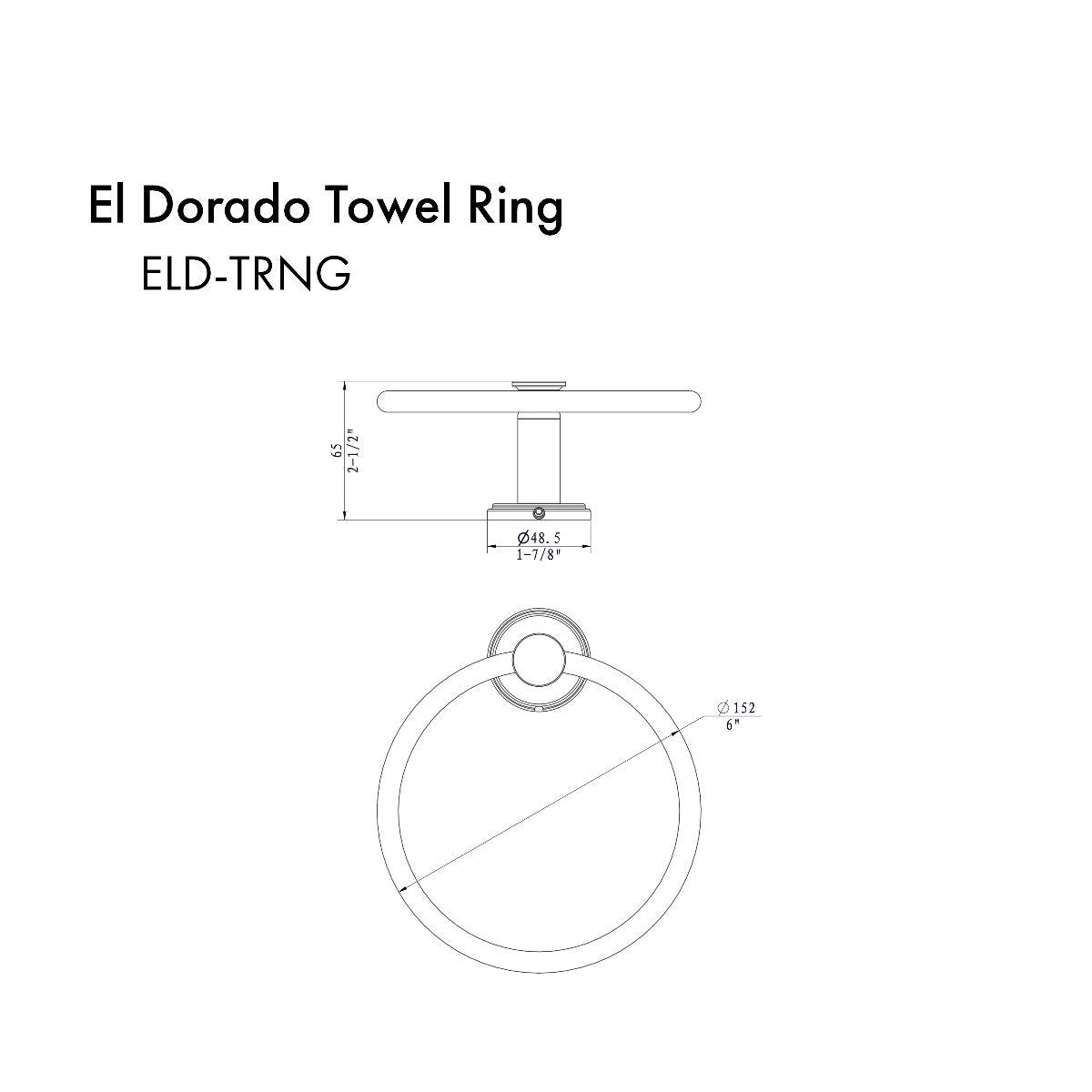 Chrome towel ring diagram with oval loop and mounting dimensions