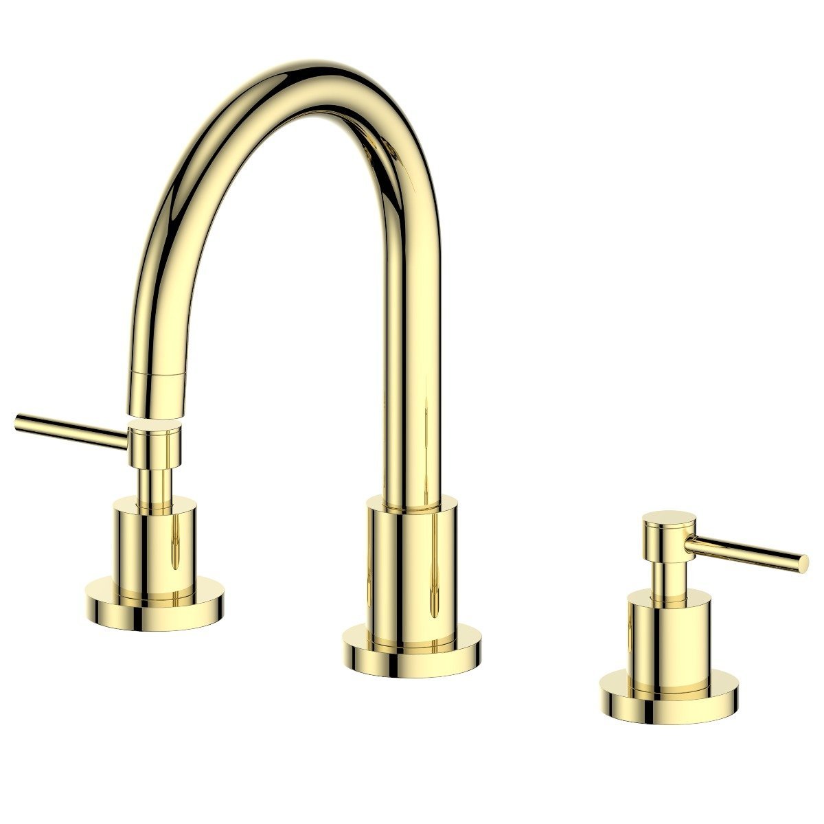 Polished gold bath faucet set with high-arc spout and two separate handles