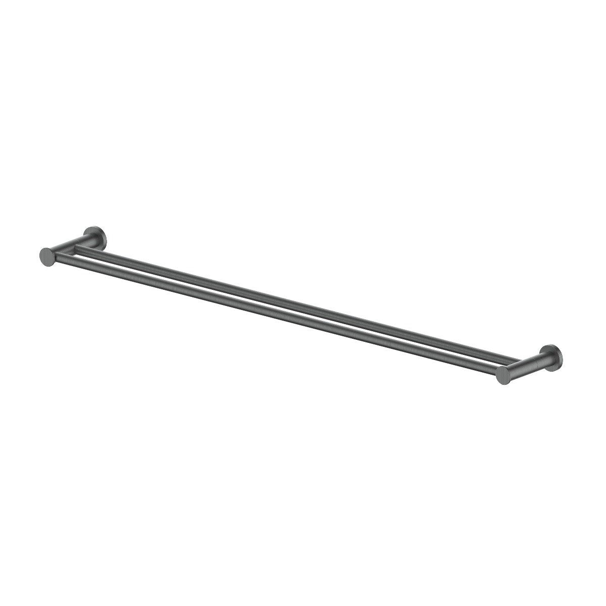 Gun metal double towel rail with two parallel bars and round end holders, wall-mounted