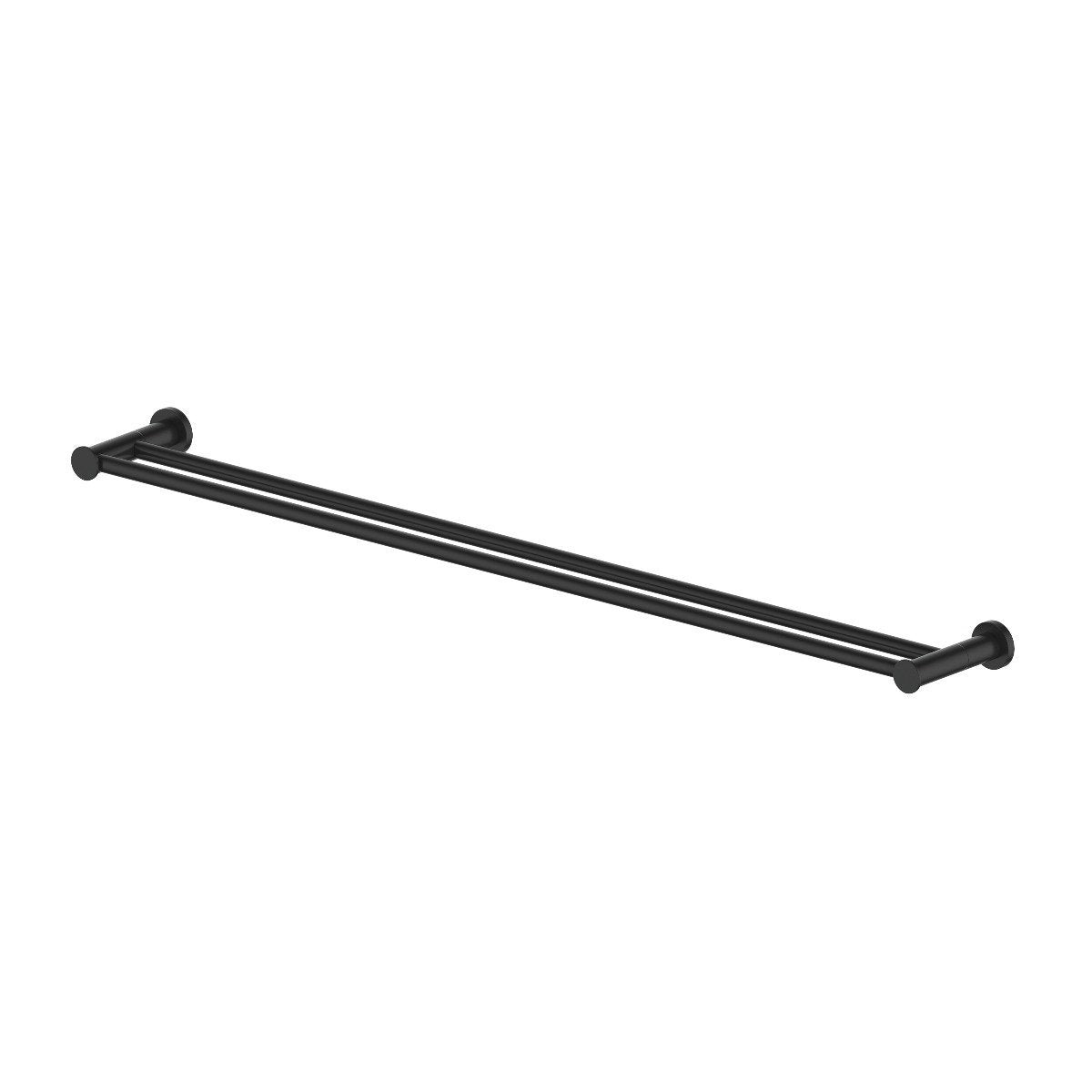 Matte black double towel rail with two horizontal bars and end mounts