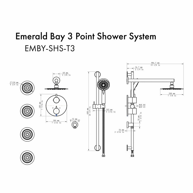 ZLINE Emerald Bay Thermostatic Shower System with Body Jets in Brushed Nickel (EMBY-SHS-T3-BN) Shower System ZLINE 