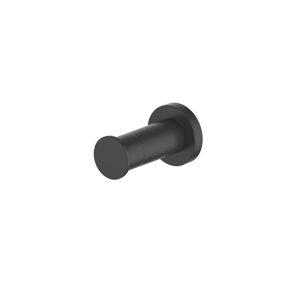 Matte black cylindrical towel hook knob with rounded end and circular wall plate