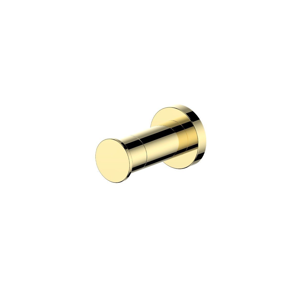 Polished gold towel hook with cylindrical knob and black accent ring